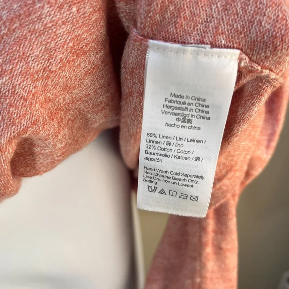 J. Crew Men's salmon pink flecked Linen Blend crewneck pullover Sweater XL EUC